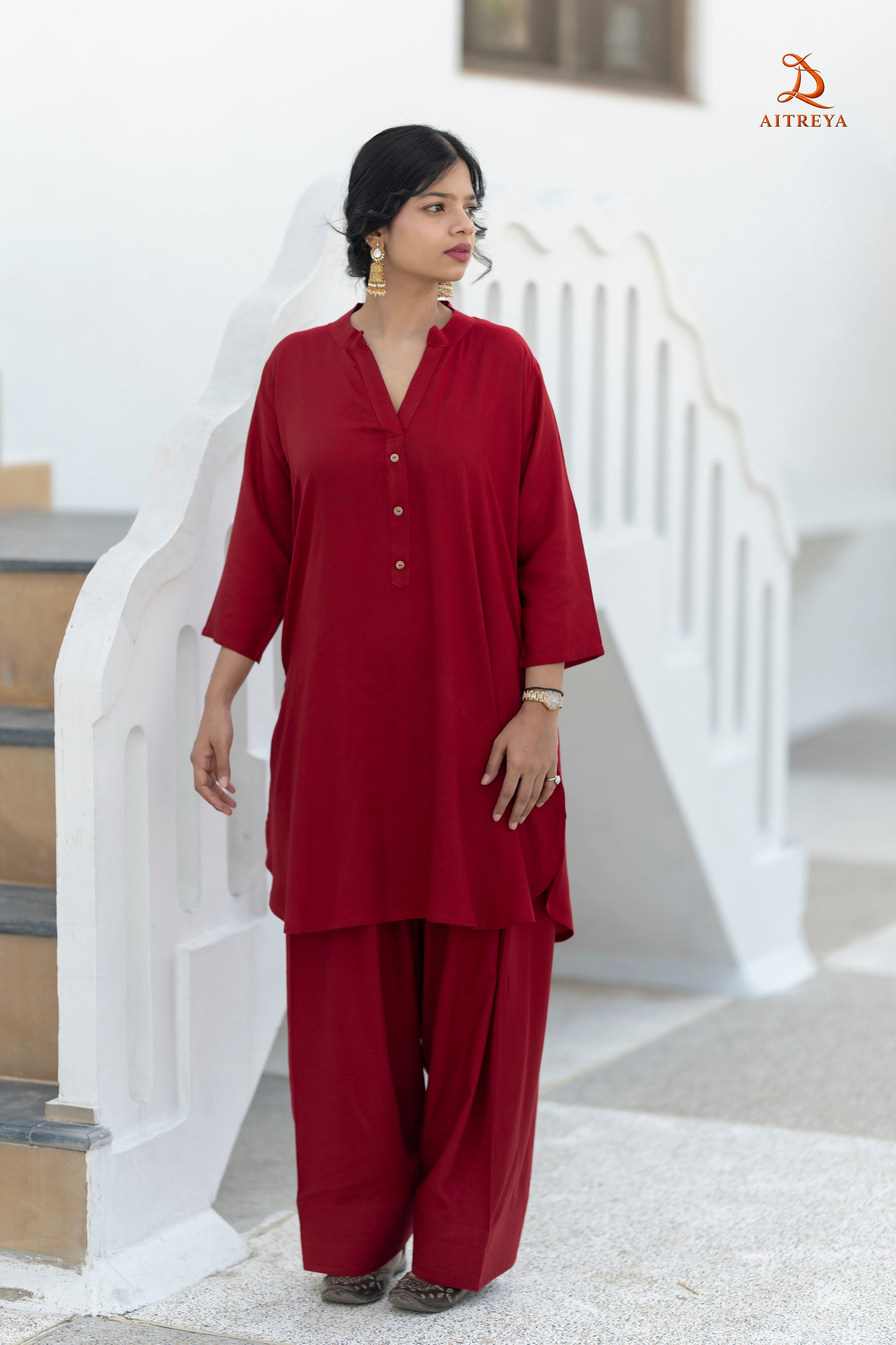 Deep Red Farshi Kurta Set