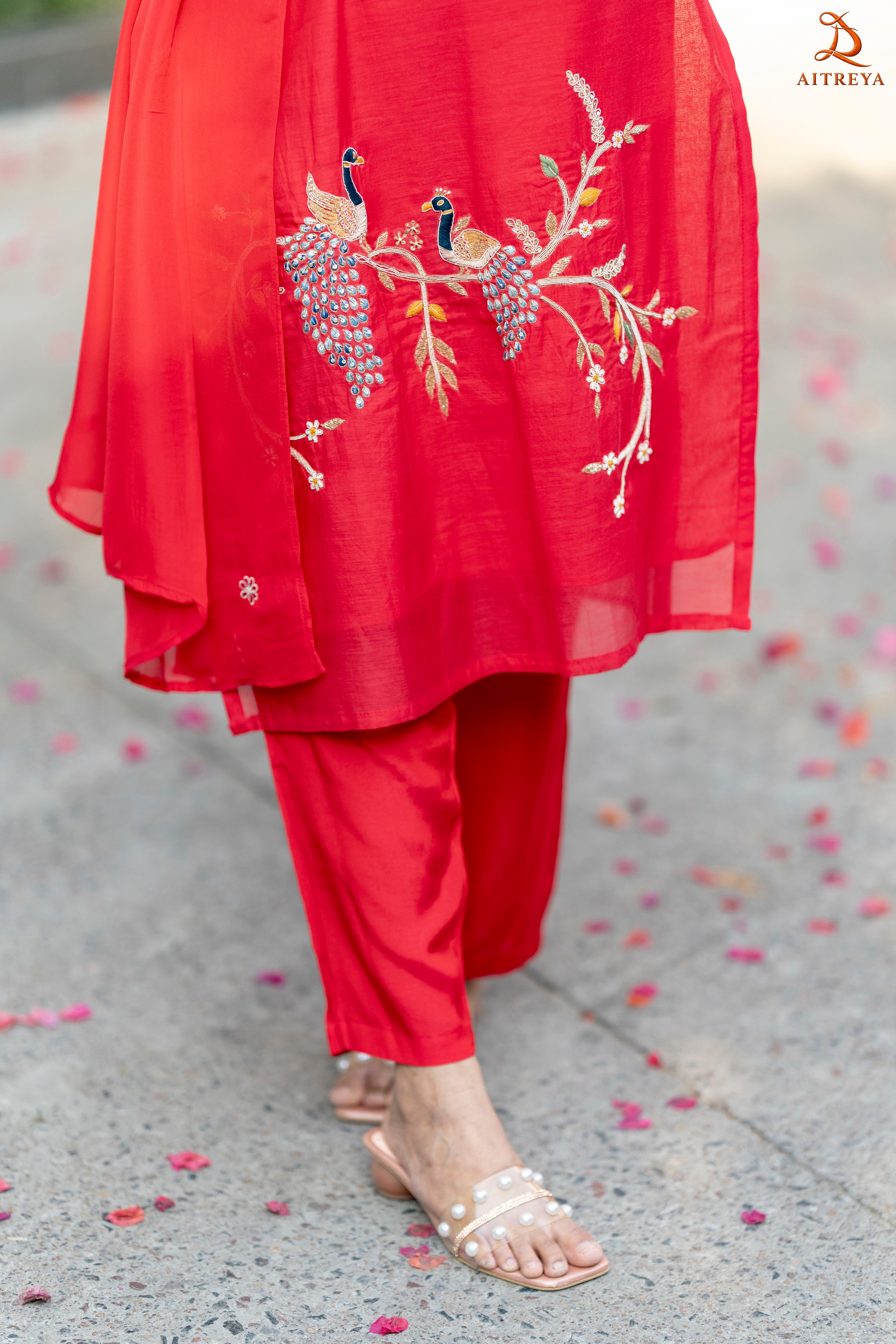 Vermillion Red Straight Kurta Set