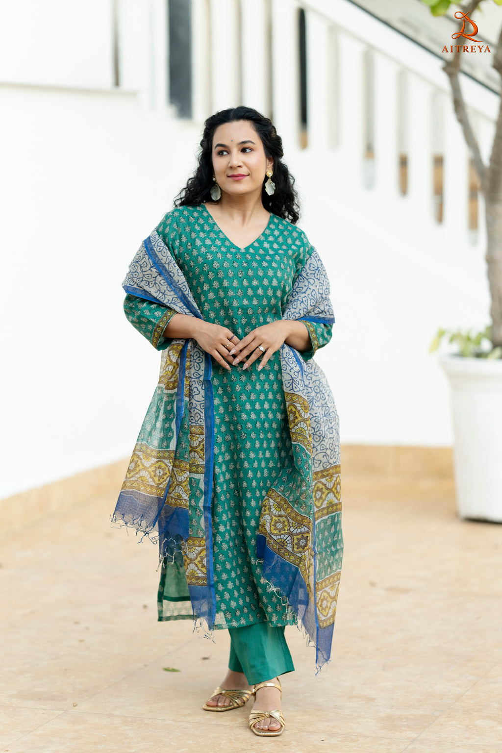Meher Green Kota Doria Set
