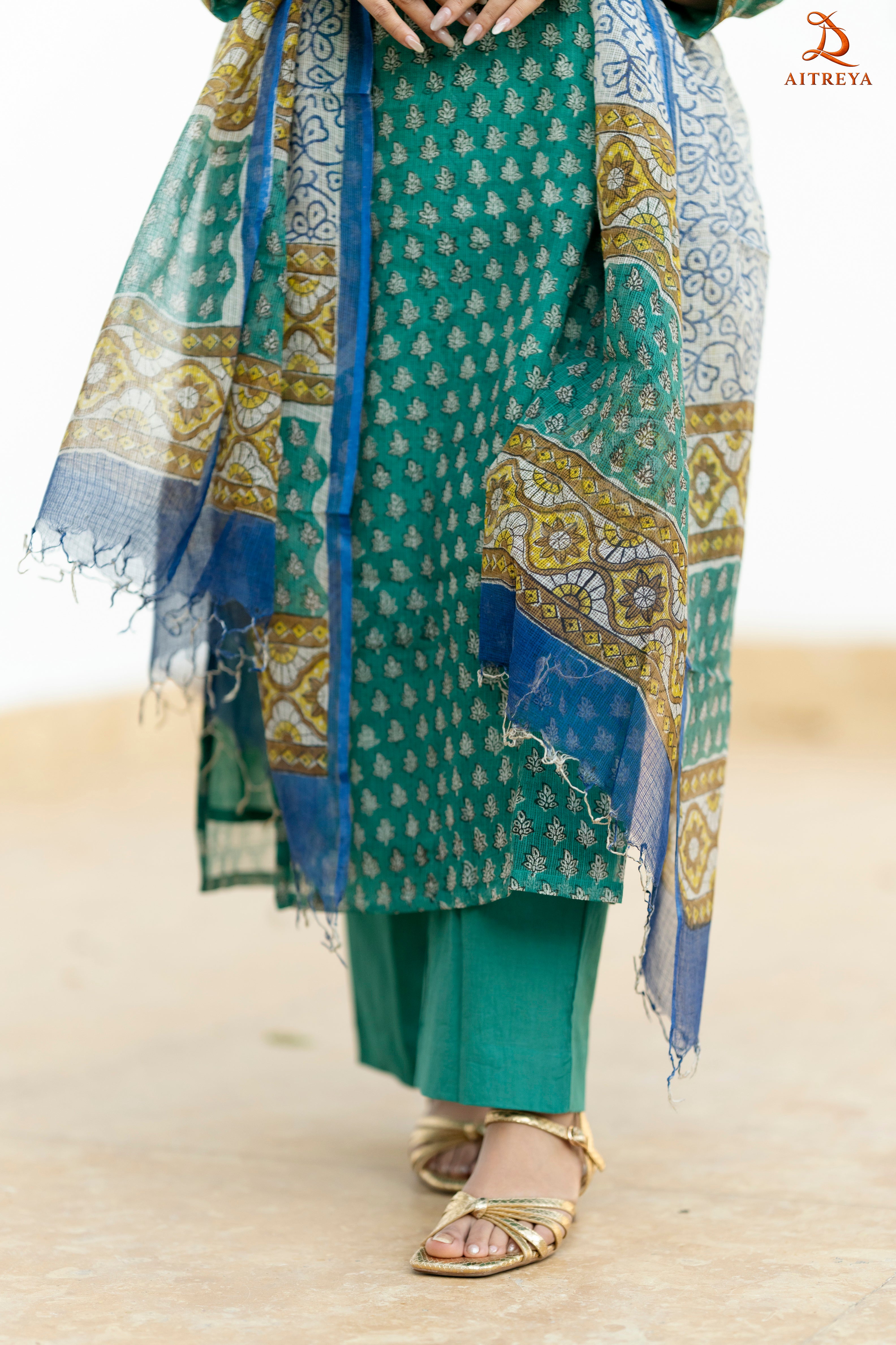 Meher Green Kota Doria Set